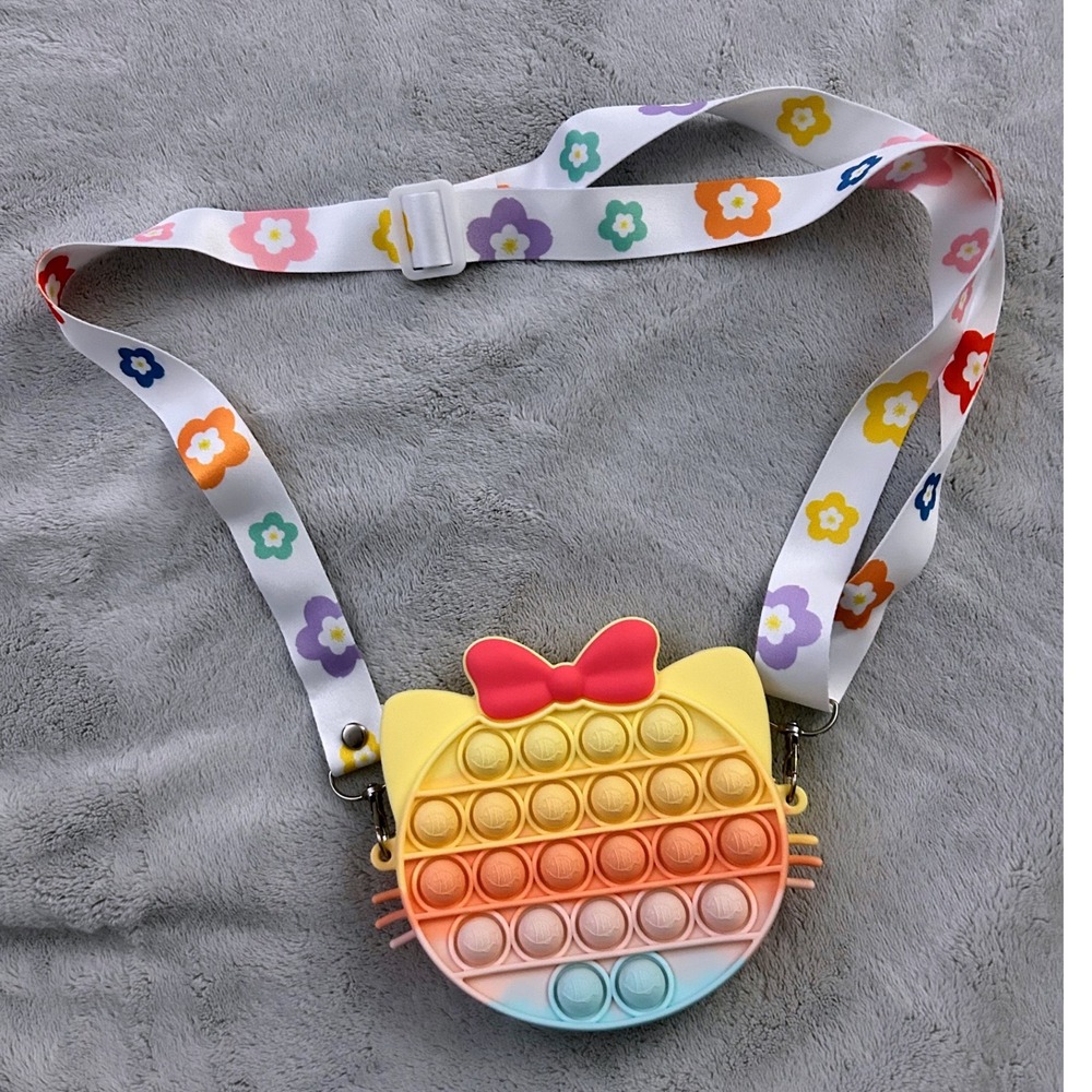 Rainbow Pop Fidget Purse Cat Silicone Crossbody Bag Floral Strap‎ Pastel Ombre